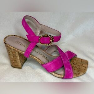Stuart Weitzman Fuchsia Cork Heel‎ Sandals Women’s Shoes Size 5